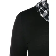 Asymmetric Checked Pattern Pile Heap Collar T-shirt - Black Fansmadedirect