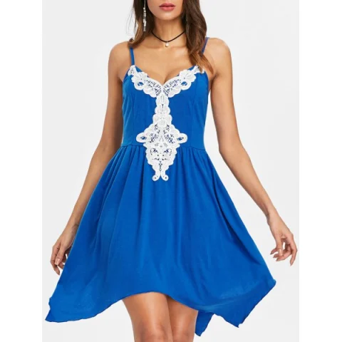 Asymmetric Color Block Cami Dress - Royal Blue Fansmadedirect