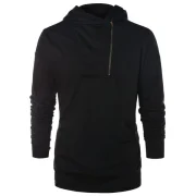 Asymmetric Half Zip Solid Hoodie - Black Fansmadedirect