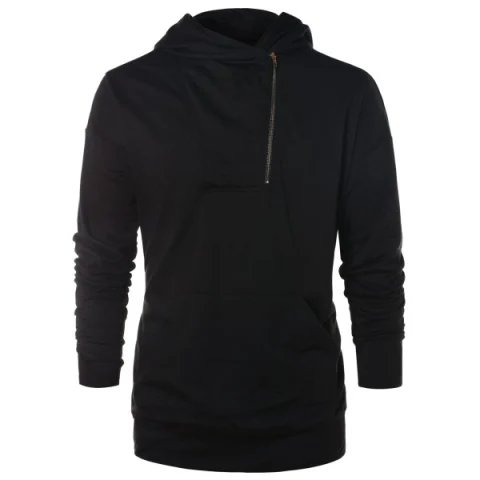 Asymmetric Half Zip Solid Hoodie - Black Fansmadedirect