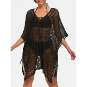 Asymmetric Knitted Tunic Cover Up - Black One Fansmadedirect