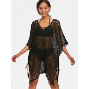 Asymmetric Knitted Tunic Cover Up - Black One Fansmadedirect