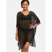 Asymmetric Knitted Tunic Cover Up - Black One Fansmadedirect