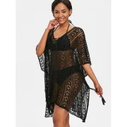 Asymmetric Knitted Tunic Cover Up - Black One Fansmadedirect