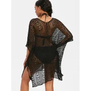 Asymmetric Knitted Tunic Cover Up - Black One Fansmadedirect
