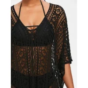 Asymmetric Knitted Tunic Cover Up - Black One Fansmadedirect