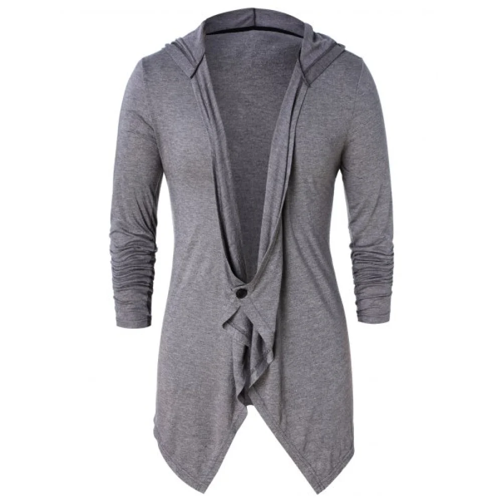 Asymmetric One Button Long Sleeve Hoodie - Ash Gray Fansmadedirect
