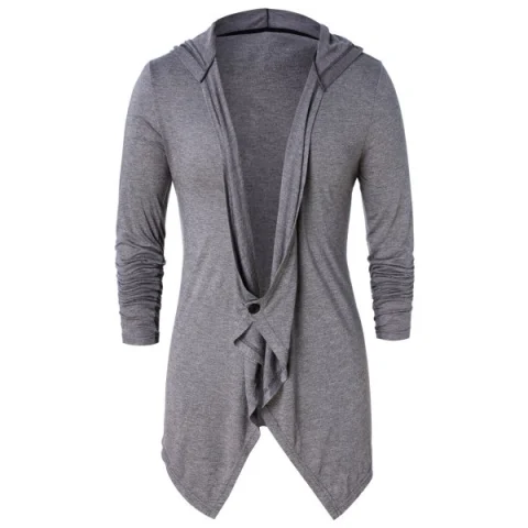 Asymmetric One Button Long Sleeve Hoodie - Ash Gray Fansmadedirect