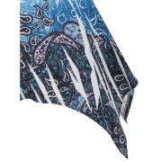 Asymmetric Paisley Print Plunge Long Sleeve Tee - Blue Koi Fansmadedirect