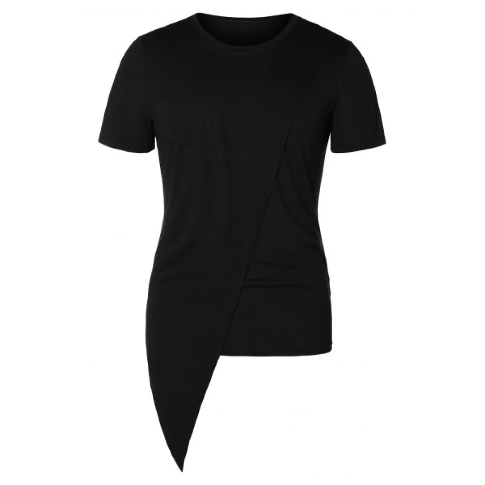 Asymmetric Round Neck Short Sleeve Top - Gray Fansmadedirect