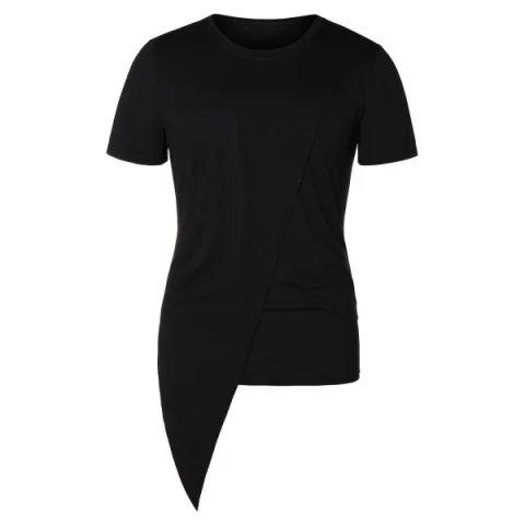 Asymmetric Round Neck Short Sleeve Top - Gray Fansmadedirect