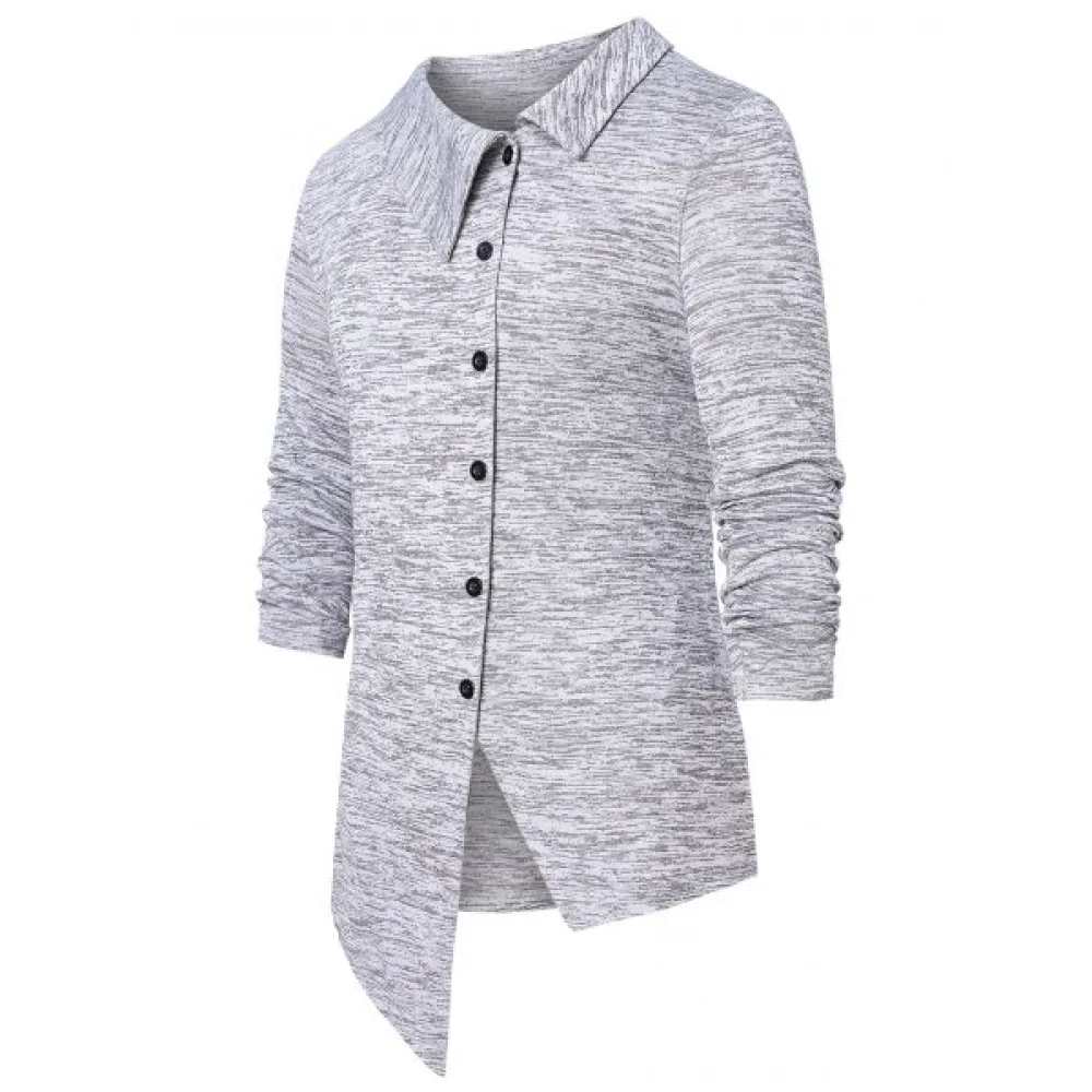 Asymmetric Space Dye Button Up Cardigan - Gray Fansmadedirect
