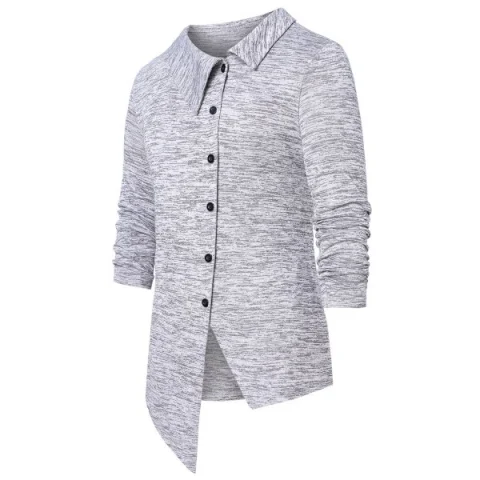 Asymmetric Space Dye Button Up Cardigan - Gray Fansmadedirect