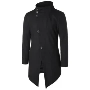 Asymmetric Stand Collar Button Up Coat - Black Fansmadedirect