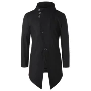Asymmetric Stand Collar Button Up Coat - Black Fansmadedirect