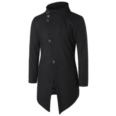 Asymmetric Stand Collar Button Up Coat - Black Fansmadedirect