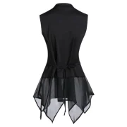 Asymmetric Zip Up Tie Back Chiffon Insert Vest - Black Fansmadedirect