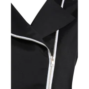 Asymmetric Zip Up Tie Back Chiffon Insert Vest - Black Fansmadedirect