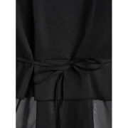 Asymmetric Zip Up Tie Back Chiffon Insert Vest - Black Fansmadedirect