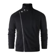 Asymmetric Zipper Stand Collar Jacket - Black Fansmadedirect