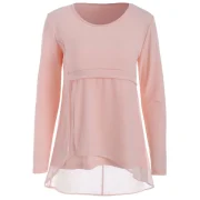 Asymmetrical Chiffon Panel T-shirt - Pink Fansmadedirect