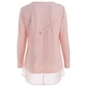 Asymmetrical Chiffon Panel T-shirt - Pink Fansmadedirect