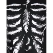 Asymmetrical Feather keleton Print T-shirt - Black Fansmadedirect