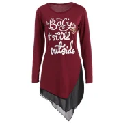 Asymmetrical Graphic Layered Longline Tee - Wine Red Fansmadedirect