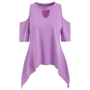 Asymmetrical Keyhole Neck T-shirt - Mauve Fansmadedirect