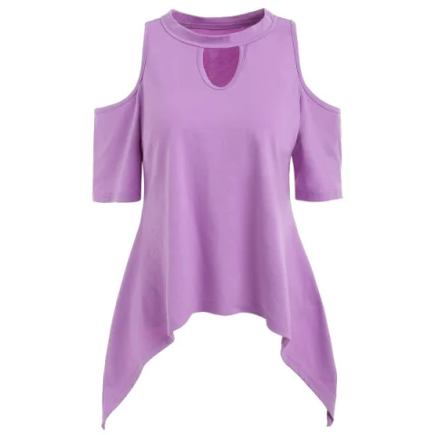 Asymmetrical Keyhole Neck T-shirt - Mauve Fansmadedirect