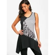 Asymmetrical leeveless Geometric T-shirt - White And Black Fansmadedirect