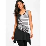Asymmetrical leeveless Geometric T-shirt - White And Black Fansmadedirect