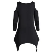 Asymmetrical Open Shoulder Skull Print T Shirt - Black Fansmadedirect