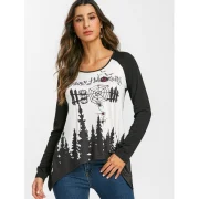 Asymmetrical Printed Halloween T-shirt - Black Fansmadedirect