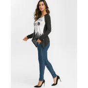 Asymmetrical Printed Halloween T-shirt - Black Fansmadedirect