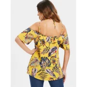 Asymmetrical Tropical Print Blouse - Yellow Fansmadedirect