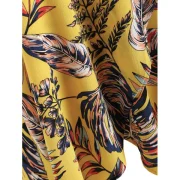 Asymmetrical Tropical Print Blouse - Yellow Fansmadedirect