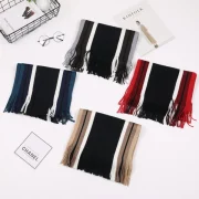 Autumn And Winter Striped Wool Men Scarf Thickening Warm Tide Boys Collar - Black Fansmadedirect