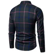 Autumn en Slim Long-sleeved Korean Plaid Fashion Casual Shirt - Dark Green Fansmadedirect