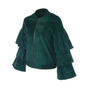 ayered Ruffles Zip Up Faux Suede Jacket - Dark Green Fansmadedirect