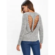 Back Cut Out Marled T-shirt - Gray Fansmadedirect