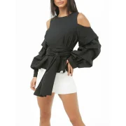 Back lit trapless Lantern leeve hirt - Black Fansmadedirect