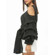 Back lit trapless Lantern leeve hirt - Black Fansmadedirect