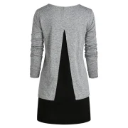 Back Slit Heathered Round Neck Tee - Gray Fansmadedirect