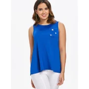 Back Tassel Insert Tank Top - Blue Fansmadedirect
