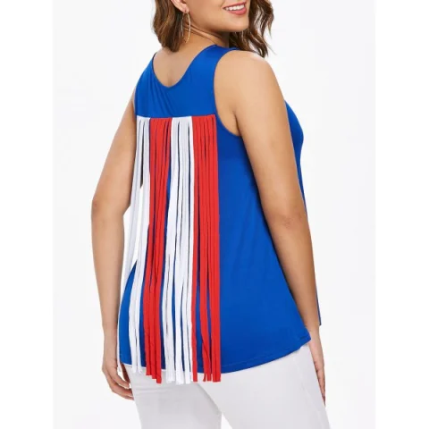 Back Tassel Insert Tank Top - Blue Fansmadedirect