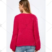 Balloon Sleeve Crochet Chunky Sweater - Rose Red One Fansmadedirect