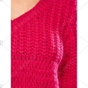 Balloon Sleeve Crochet Chunky Sweater - Rose Red One Fansmadedirect