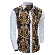 Baroque Print Long Sleeve Button Down Shirt - White Fansmadedirect