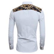 Baroque Print Long Sleeve Button Down Shirt - White Fansmadedirect